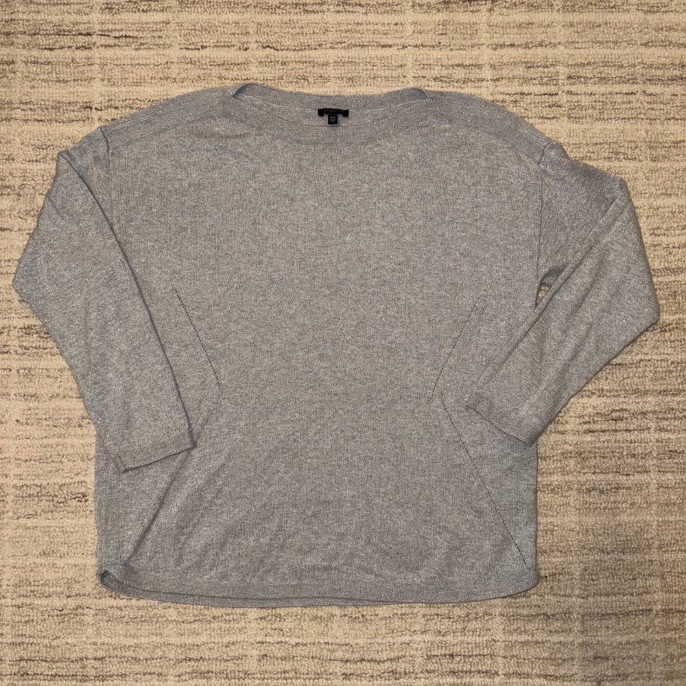 Talbots Petite Metalic Silver Shimmer Crew Neck Sweater